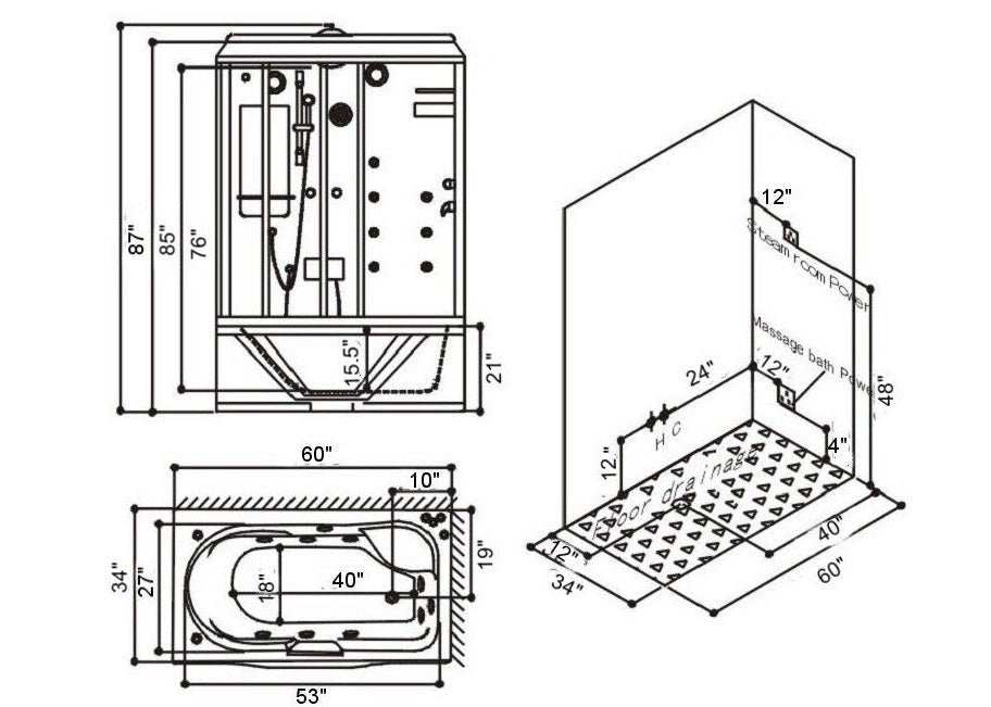 Aspen Luxury Steam Shower Tub