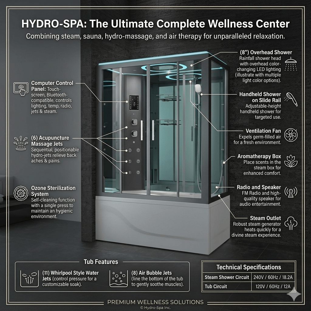 Essex Luxury Steam Shower Tub - Aquapeutics LLC