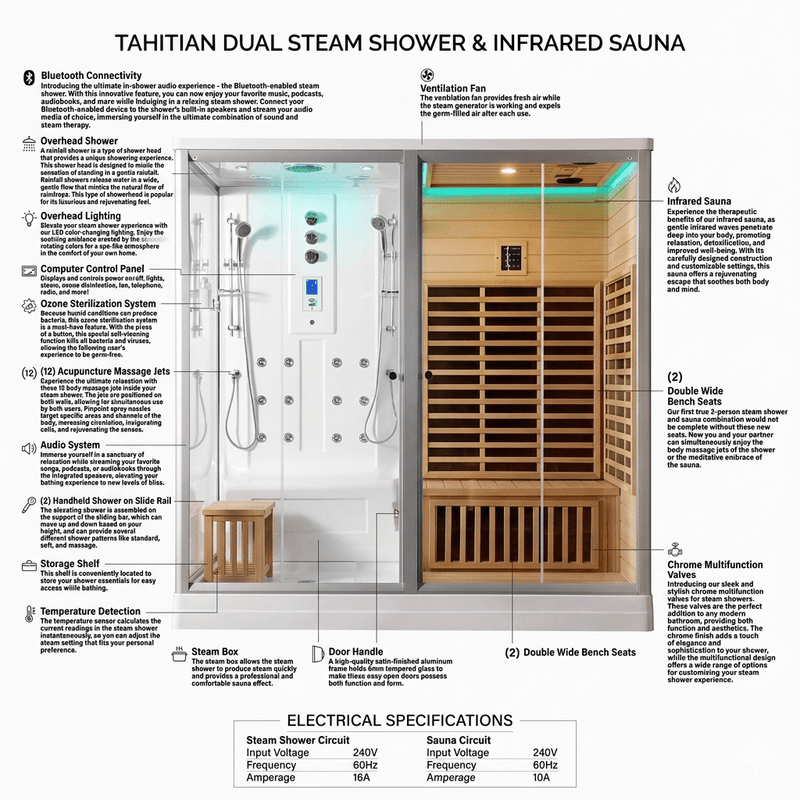 Tahitian Infrared Steam Sauna Combo | 2-Person | Aquapeutics